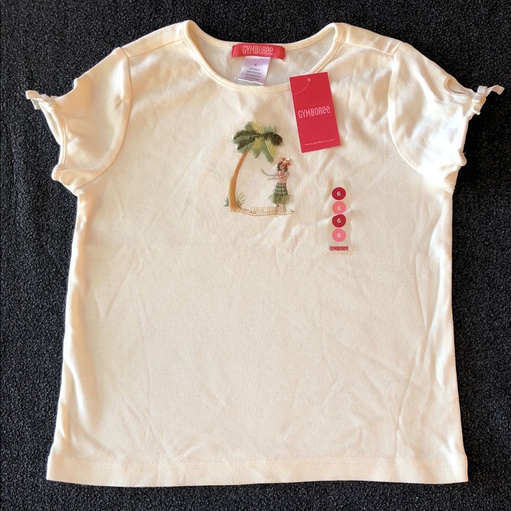 Gymboree Aloha Wahine 100% Cotton Embroidered Palm Tree & Dancer T-Shirt Size 6